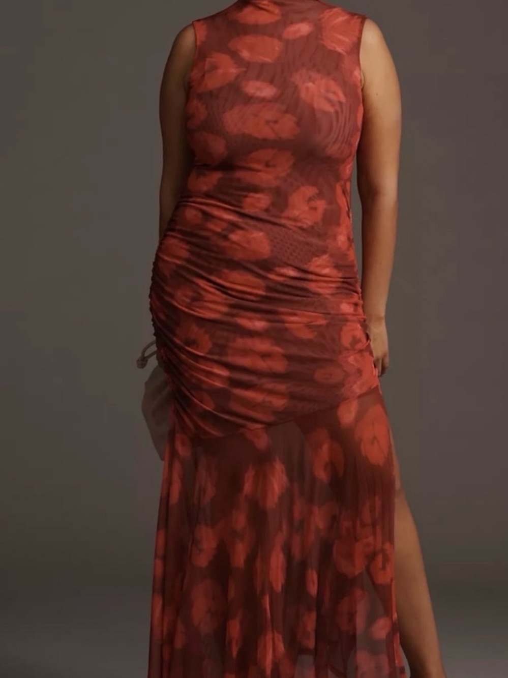 Anthropologie Rust Red Floral Mesh Maxi Dress
